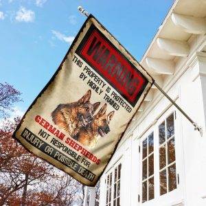 Warning This Property Is Protected By Highly Trained German Shepherds Garden House Flag