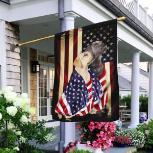 Silver And Yellow Labrador Retrievers American Patriot Garden House Flag